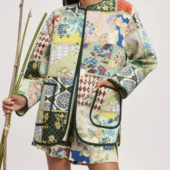 Alemais Multicolor Bianca Quilted Patchwork Jacket Size 4 US NWT